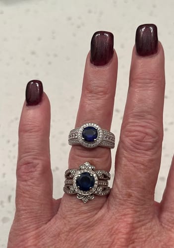 Customer photo review of Halo Milgrain Simulated Blue Sapphire CZ Ring in Sterling Silver