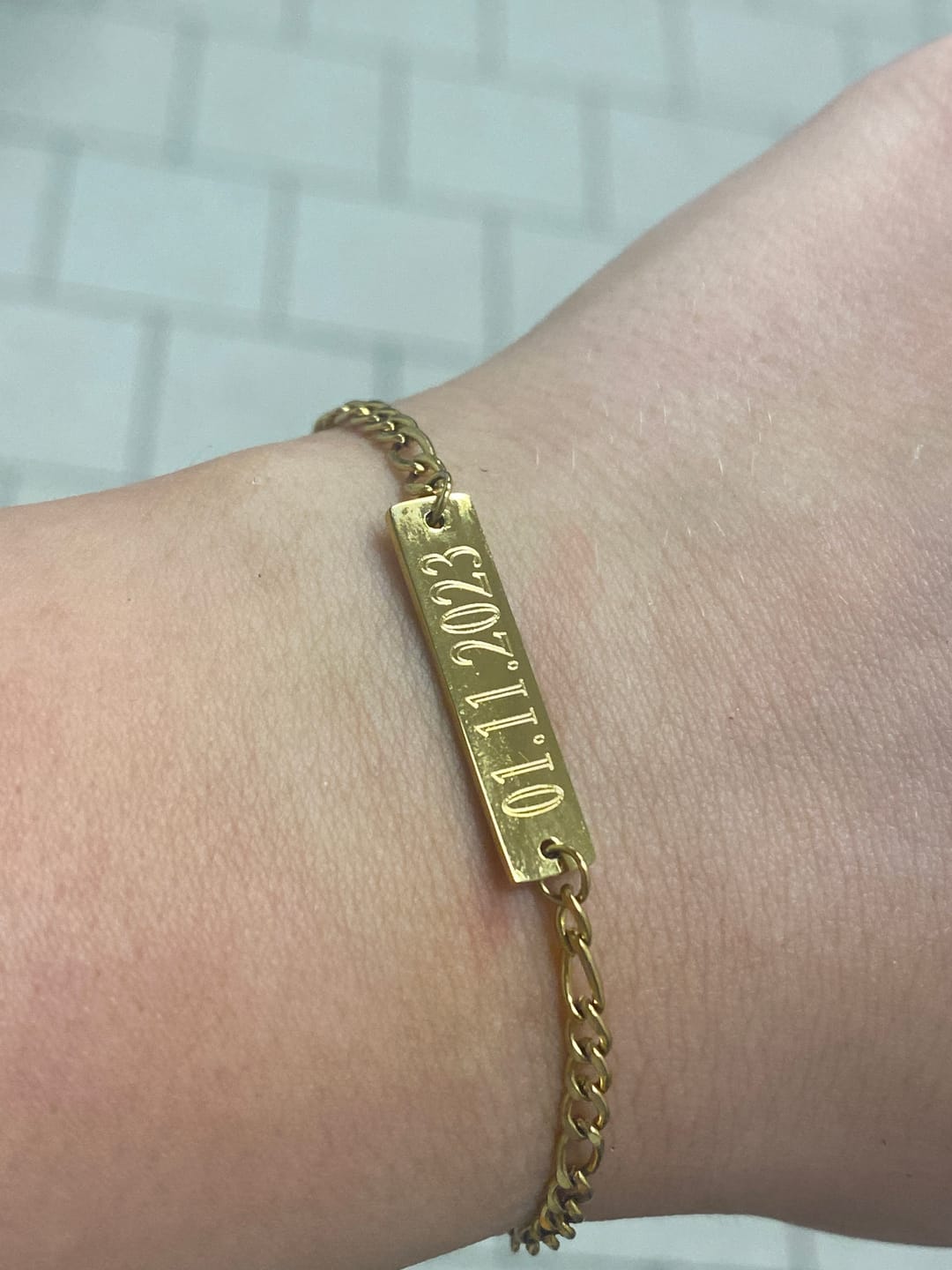 Customer photo review of Figaro Bar | Armband + Gravur
