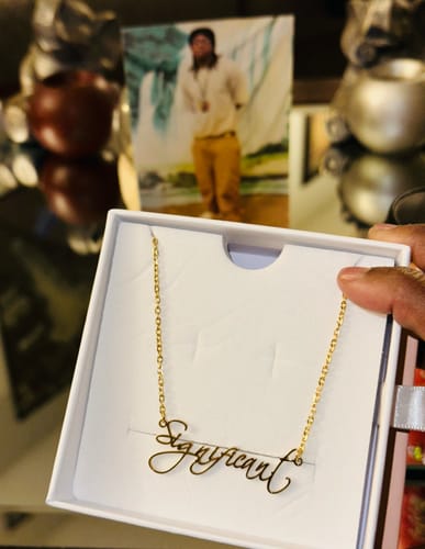 Customer photo review of Personalized Script Necklace