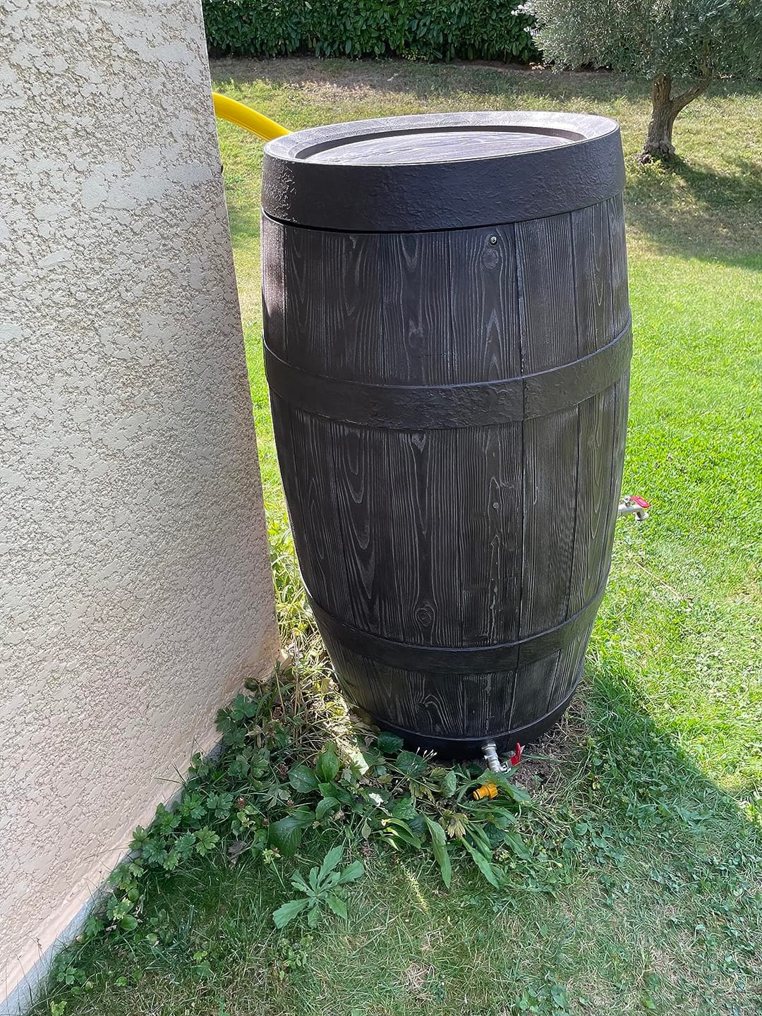 Customer photo review of YourCasa Regentonne 250 Liter [Timber] mit Metallgewinde und Deckel - Regenfass Frostsicher aus Kunststoff in Holzoptik - Regenwassertonne