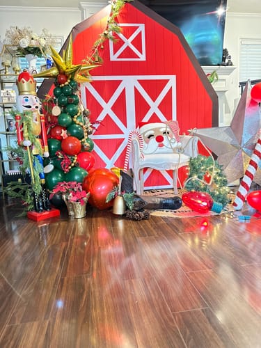 Customer photo review of 7x7ft Barn Backdrop Stand | Birthday Party Decoration Prop