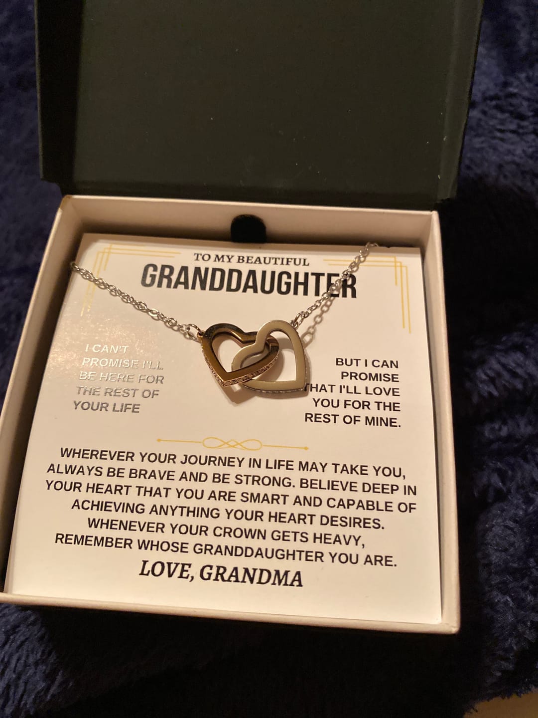 Customer photo review of [ALMOST SOLD OUT] To My Beautiful Granddaughter - Intertwined Hearts Keepsake Necklace Gift Set - SS117GM