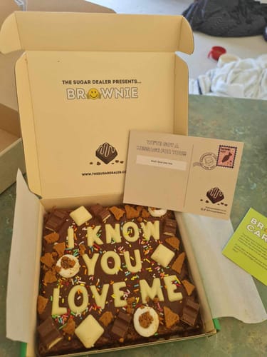 Customer photo review of Custom message biscoff white chocolate brownie