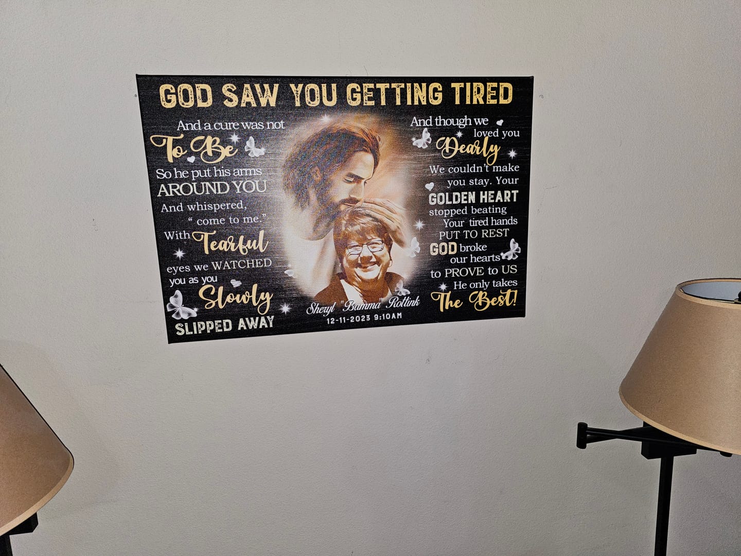 Customer photo review of Personalized Canvas Prints, Custom Photo, Sympathy Gifts, Remembrance Gifts, Loss Mom Memorial, God Saw You Are Getting Tired Dem Canvas