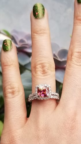 Customer photo review of Halo Kaleidoscope Red Orange Cushion CZ Ring in Sterling Silver