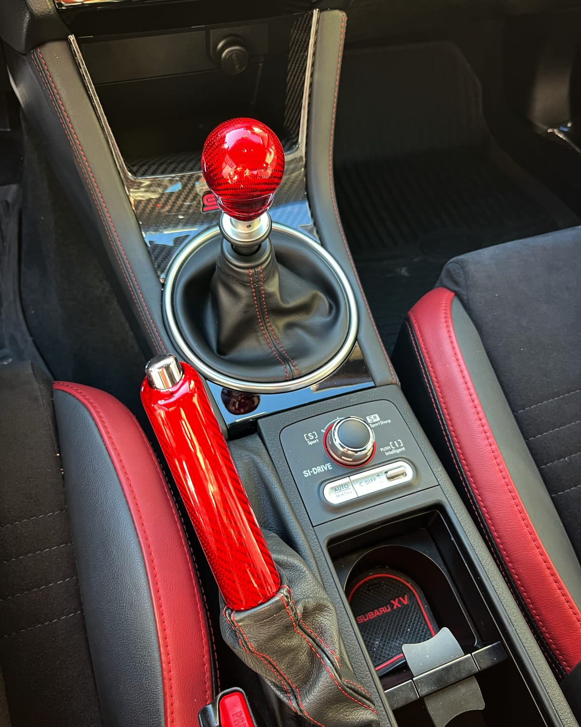 Customer photo review of 2008-2024 Subaru WRX/STi Red Carbon Fiber Ebrake Handle 2013-20 BRZ/FR-S