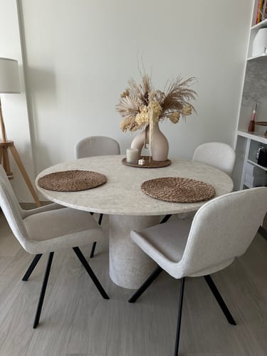 Customer photo review of Boston Round Marble Dining Table (3 Sizes)