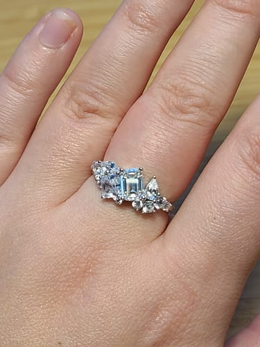 Customer photo review of Emerald-Cut Moissanite Cluster Engagement Ring