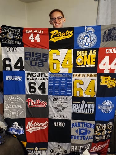 T-shirt quilt featuring berkeley springs football team, buck valley team by Rebekah from MD