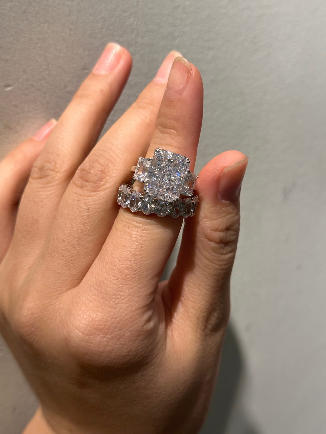 Customer photo review of S925 8 Ct Louily Luxurious Three Stone Radiant Cut Wedding Set In Sterling Silver