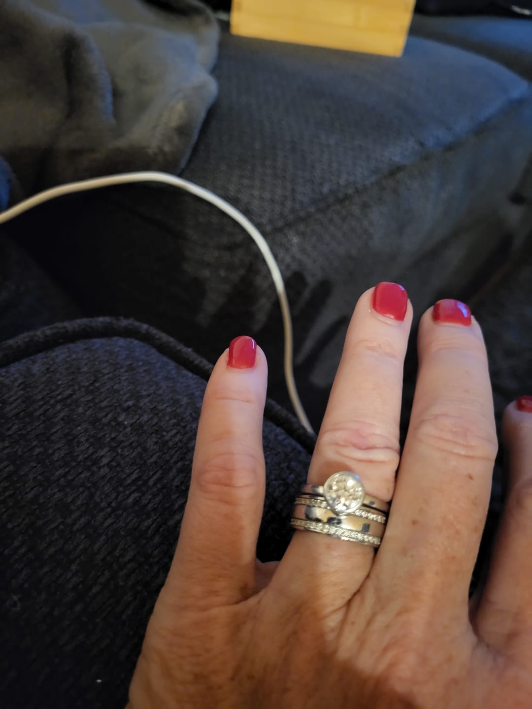Customer photo review of Domed Double Row Moissanite Eternity Wedding Band