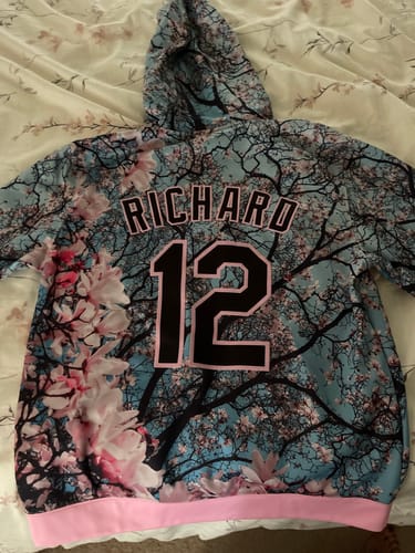 Customer photo review of Custom Stitched Light Pink Black 3D Pattern Design Cherry Blossom Sports Pullover Sweatshirt Hoodie