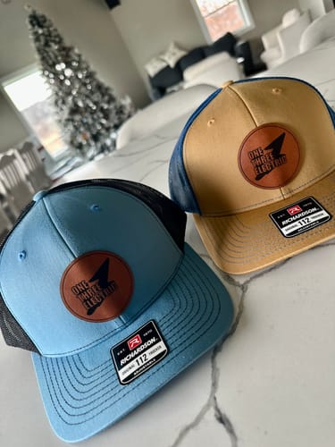 Customer photo review of Custom Leather Patch Trucker Hat - Richardson 112