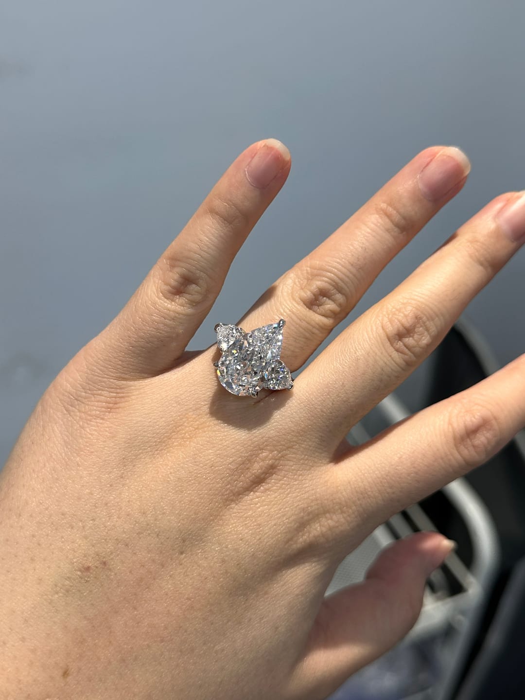 Customer photo review of Louily Stunning 8.0Ct Pear Cut Three Stone Engagement Ring