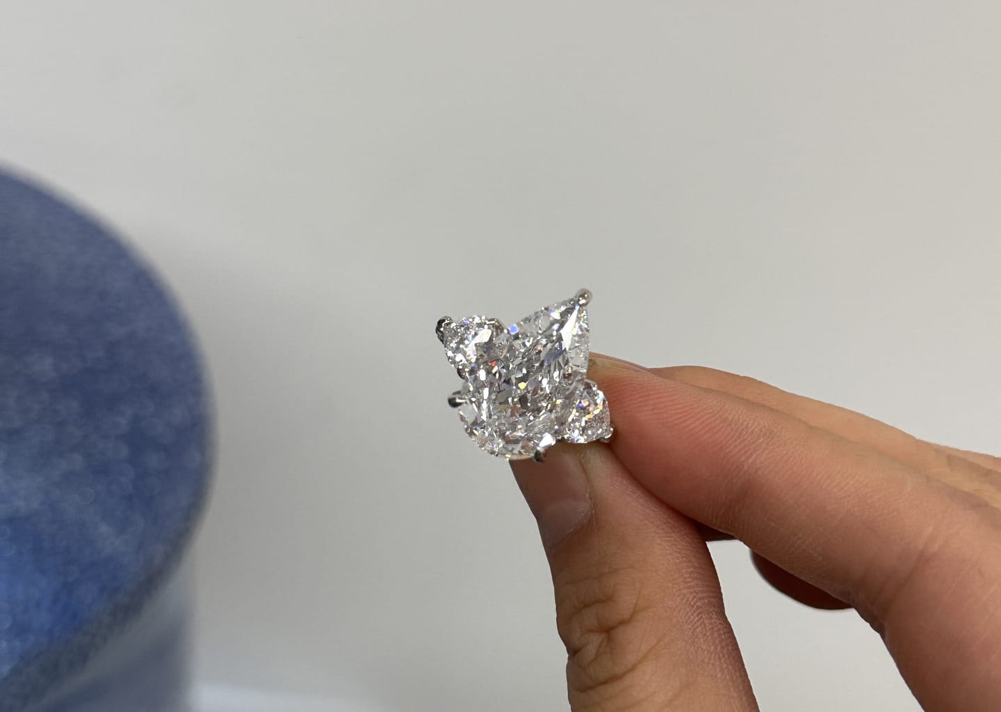 Customer photo review of Louily Stunning 8.0Ct Pear Cut Three Stone Engagement Ring