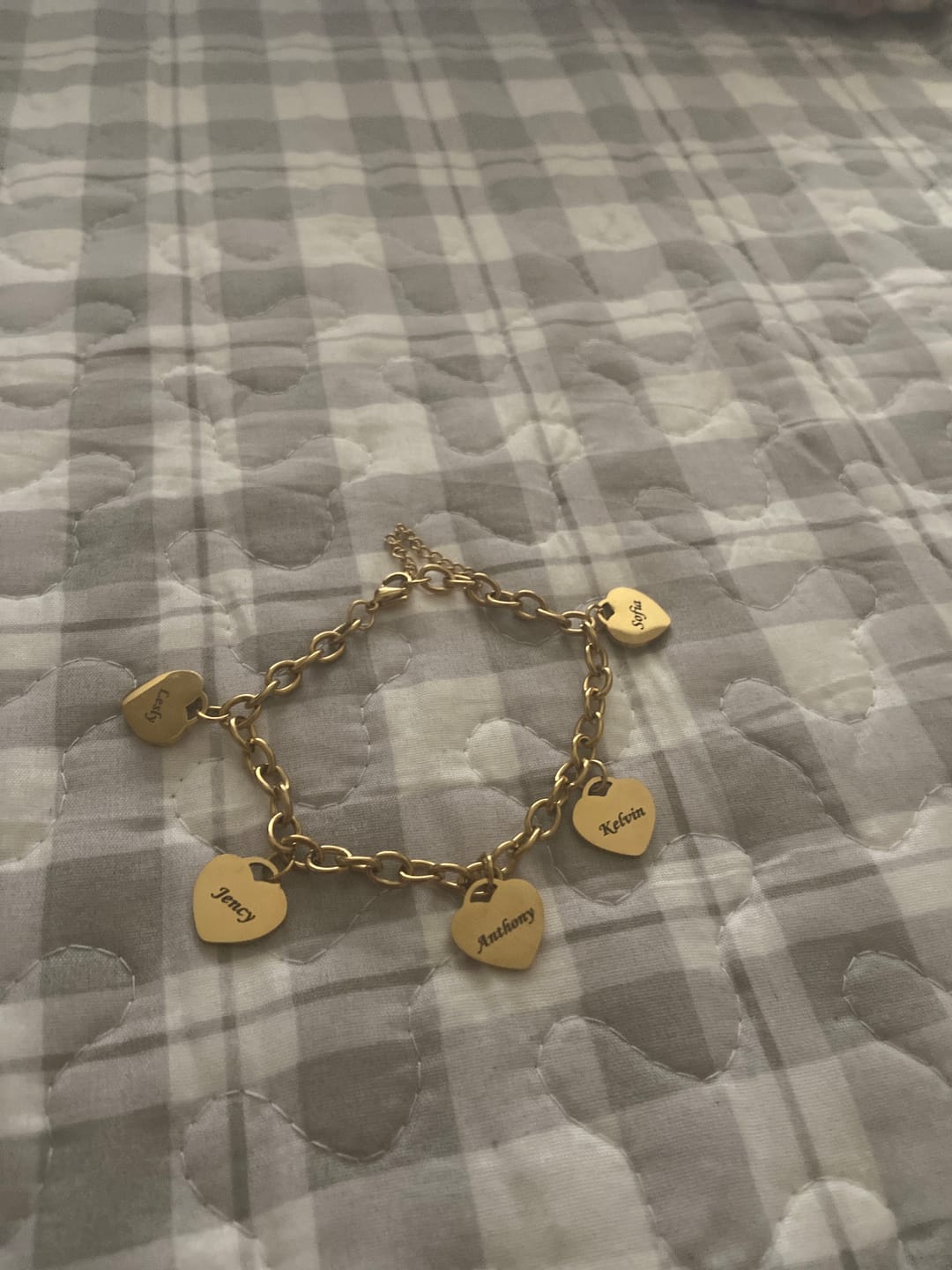 Customer photo review of Personalized Heart Engraved Bracelet - With 1-5 Charms