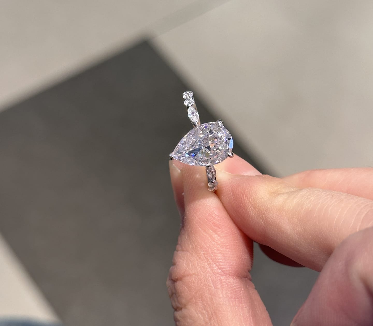 Customer photo review of S925 3 Ct Sparkle Pear Cut Simulated Diamond Engagement Ring In Sterling Silver