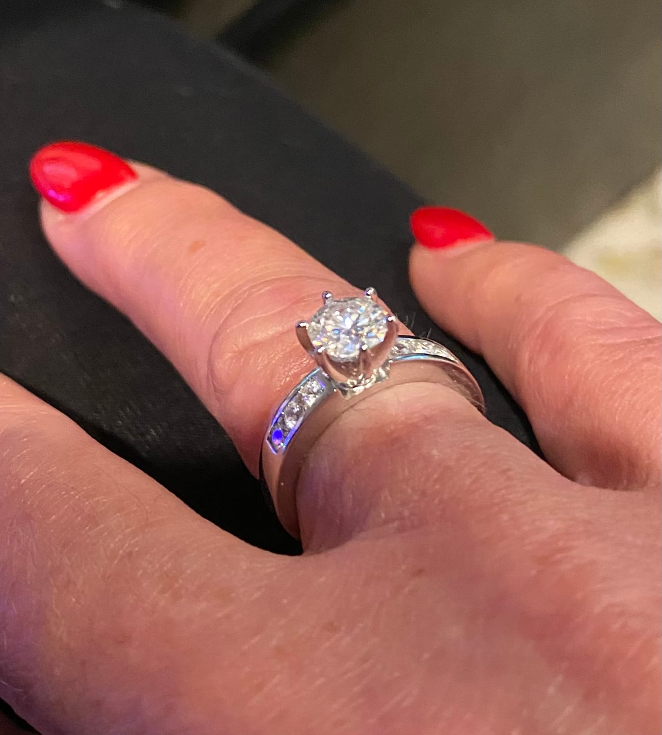 Customer photo review of Round Cut Moissanite Channel Set Engagement Ring