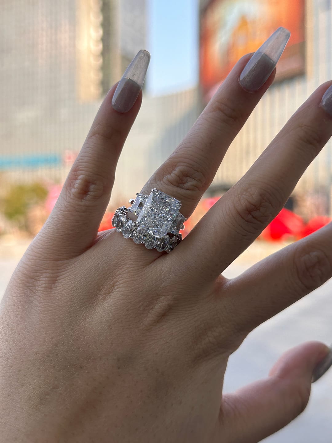 Customer photo review of S925 8 Ct Louily Luxurious Three Stone Radiant Cut Wedding Set In Sterling Silver