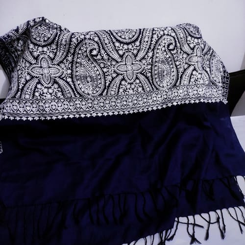 Customer photo review of Pashtush Womens Stole, Soft Silky Nalki Embroidery Needlework Stole, Navy Blue