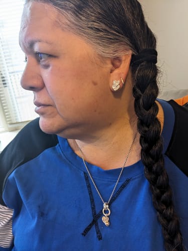 Customer photo review of Sterling Silver Double Heart Hawaiian Scroll Post Earrings