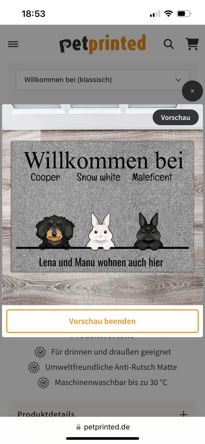 Customer photo review of Alle meine Fellnasen - Individuelle Fußmatte