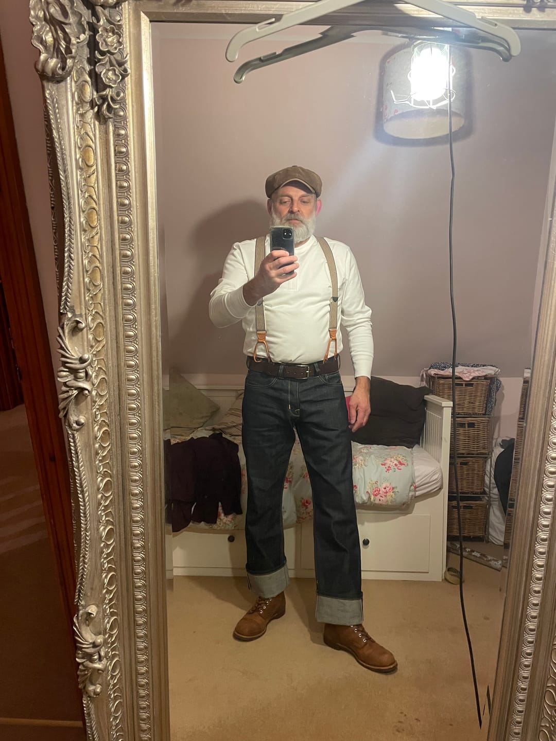 Customer photo review of Vintage Long Sleeve Henley Shirt - White
