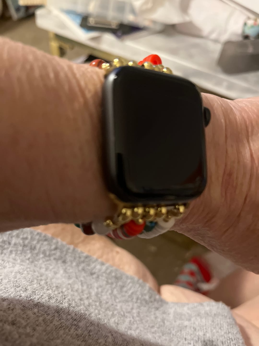 Customer photo review of Santa Sparkle Stretch Apple Watch Strap
