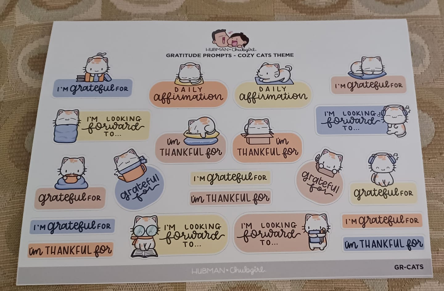 Customer photo review of Sticker Sheet - Gratitude Prompts Cozy Cat Theme