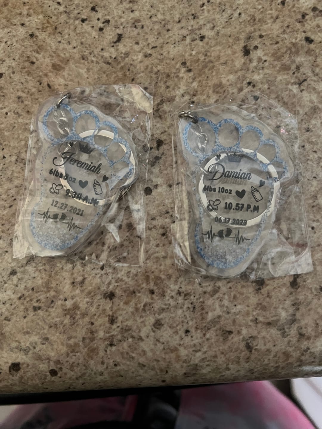 Customer photo review of Personalized New Baby Foot Acrylic Keychain