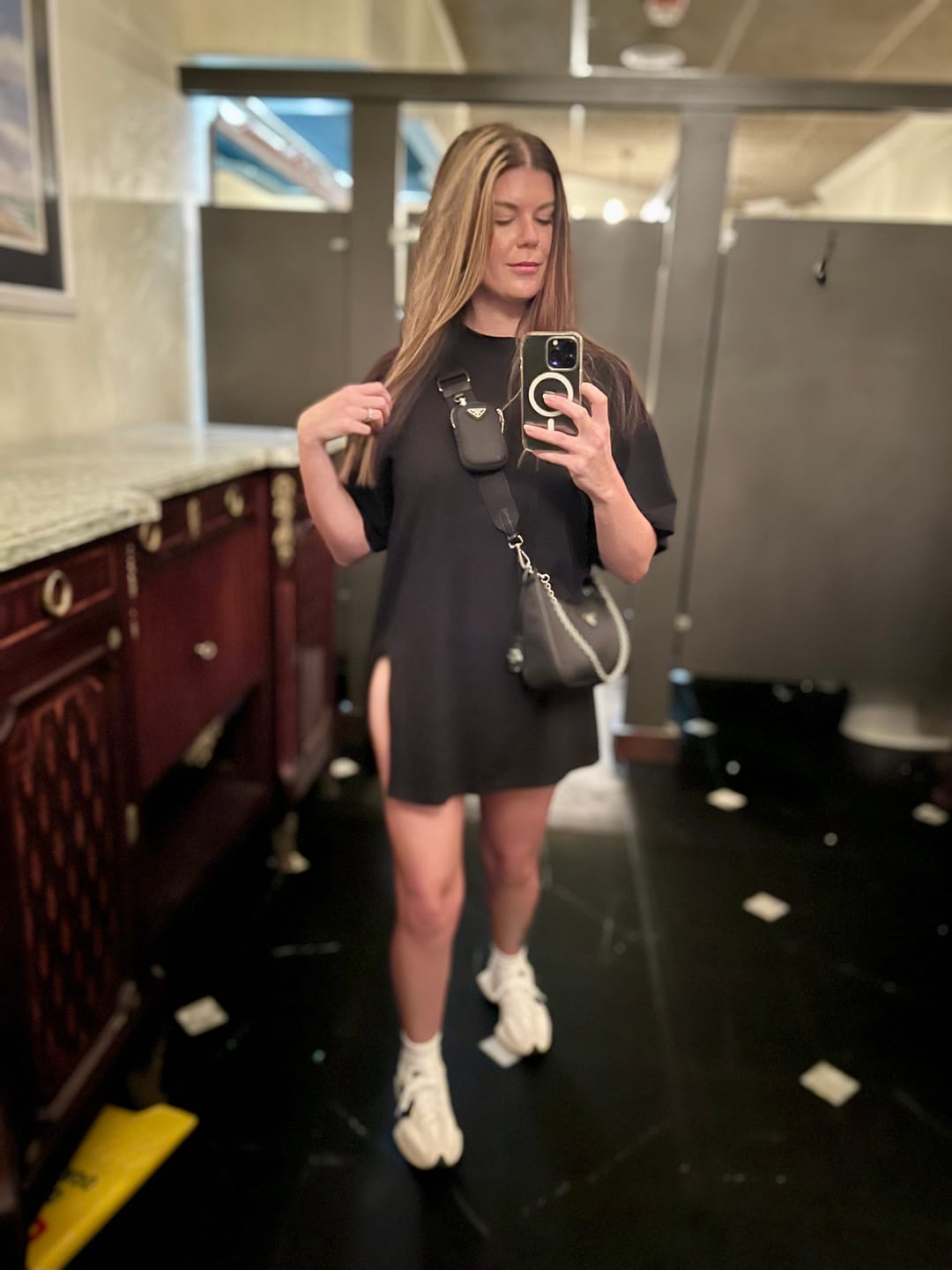 Customer photo review of [GASOLINA] OVERSIZED Cut Out Tee Dress & One Leg Short Co-ord in Black