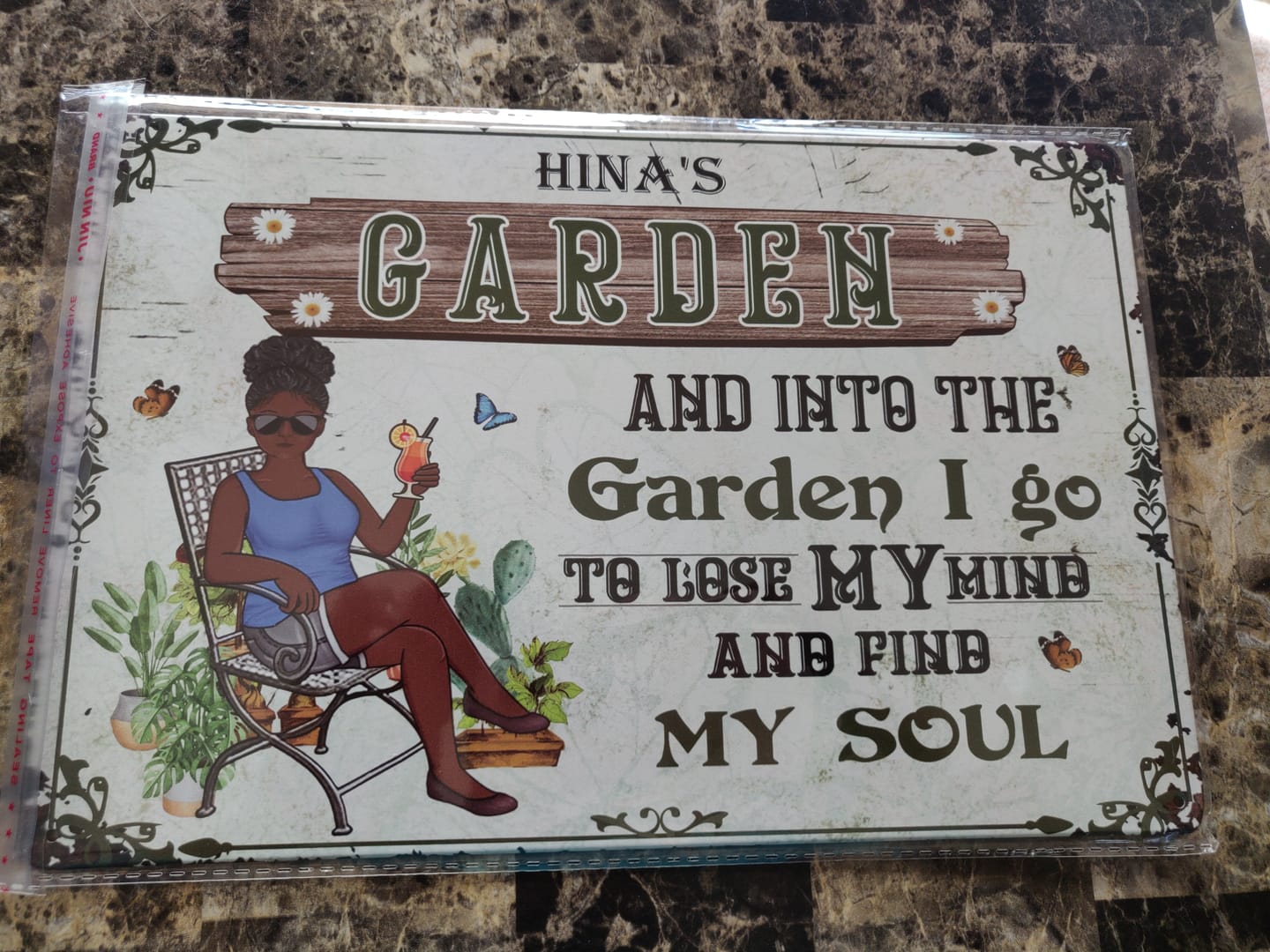 Customer photo review of And Into The Garden I Go Gardening Girl - Garden Sign - Personalized Custom Classic Metal Signs