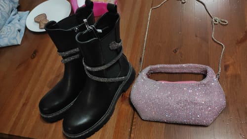 Customer photo review of Stivaletti serpent strass con plateau