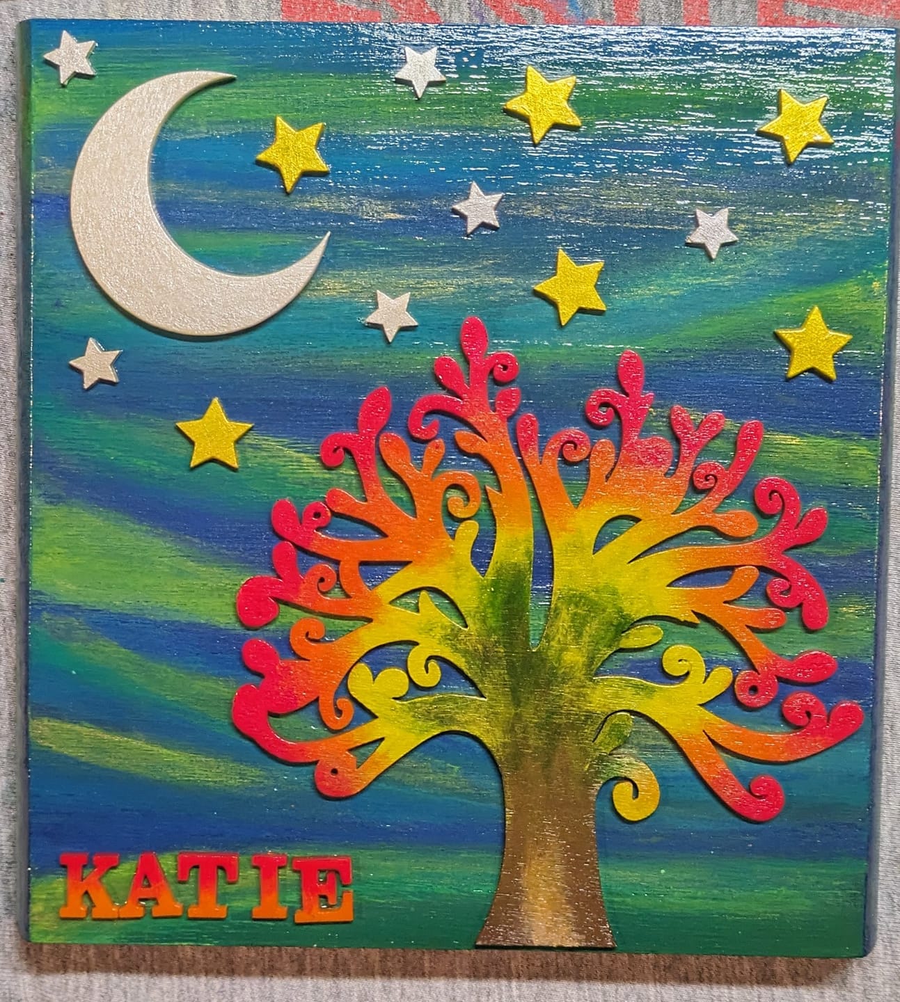Customer photo review of Unfinished Wood Crescent Moon Shape | DIY Celestial Night Sky Craft Cutout | Up to 36"