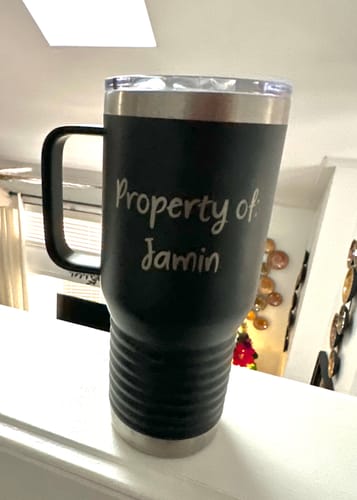 Customer photo review of Choose Your Text | Handled Travel Tumbler