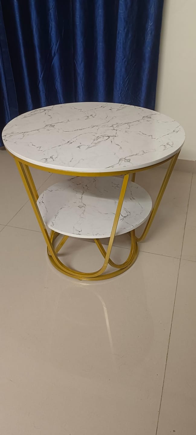 Customer photo review of Ereteken ART Round Gold Coffee Table,2 Tier Coffee Tables for Living Room