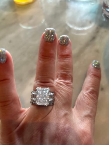 Customer photo review of Louily Luxurious Radiant Cut Three Stone Women's Engagement Ring In Sterling Silver