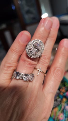 Customer photo review of Halo Oval Cut CZ Ring in Sterling Silver
