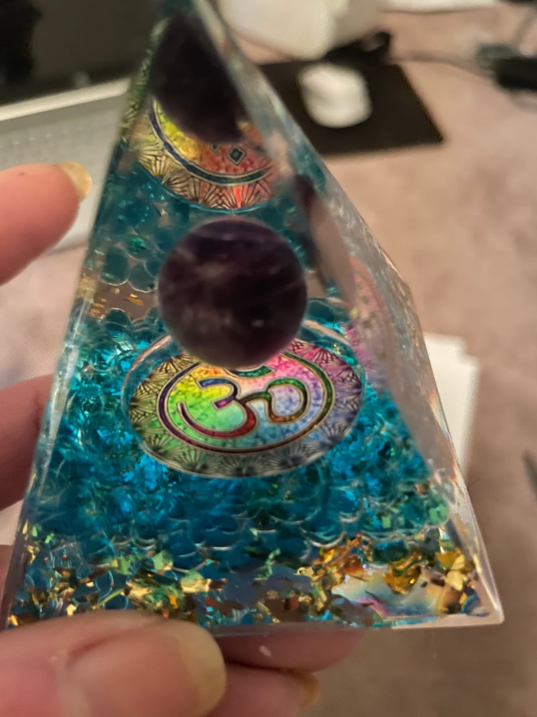 Customer photo review of OM Amethyst & Blue Quartz Pyramid