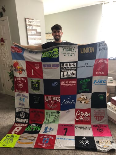 T-shirt quilt featuring st. martha's soccer, st. martha's basketball by Janine from PA