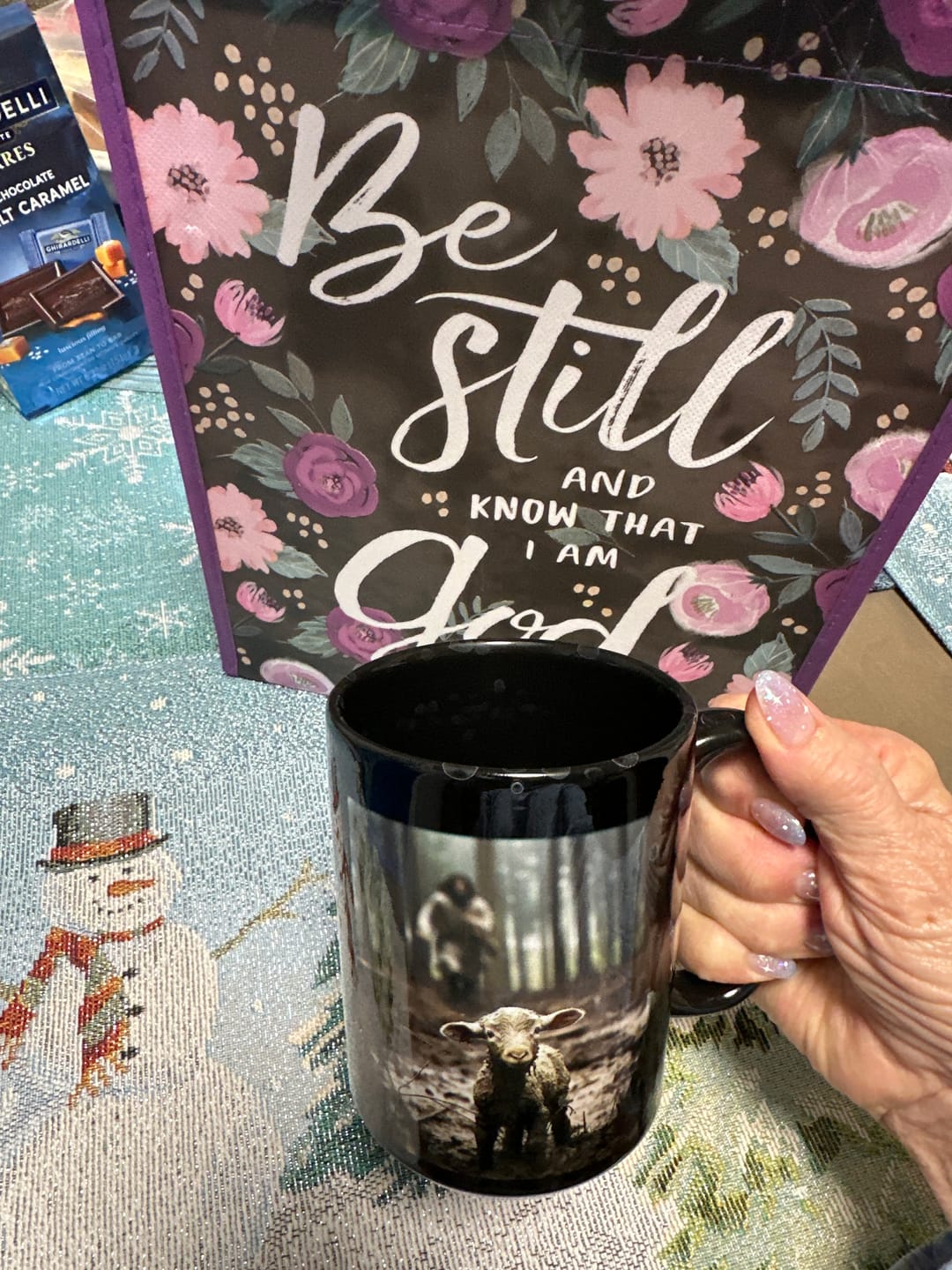 Customer photo review of Jesus With The Sheep, Jesus Running After Lamb Coffee Mug