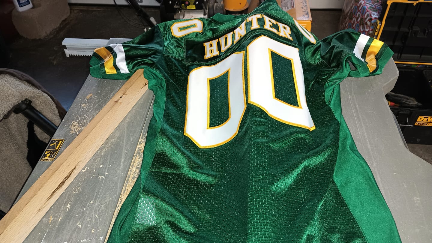 Customer photo review of Custom Green White-Gold Classic Style Mesh Authentic Football Jersey