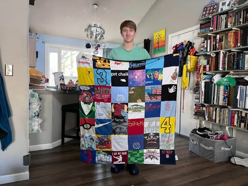 T-shirt quilt with sports, wrestling themes by Melissa from SC