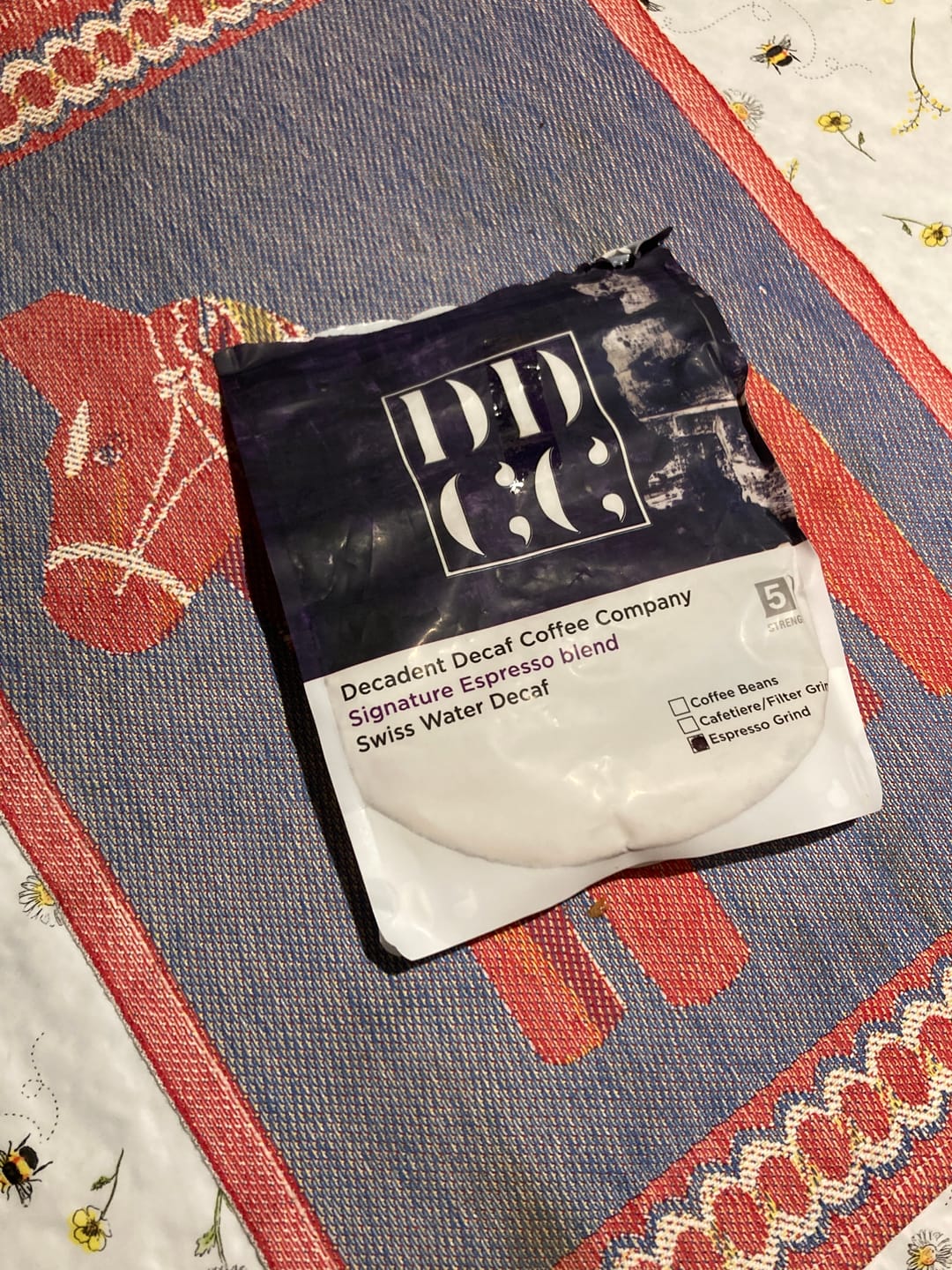 Customer photo review of Signature Espresso Decaffeinated Coffee Blend - Swiss Water Decaf Process - Strength 5 - Decadent Decaf (1)