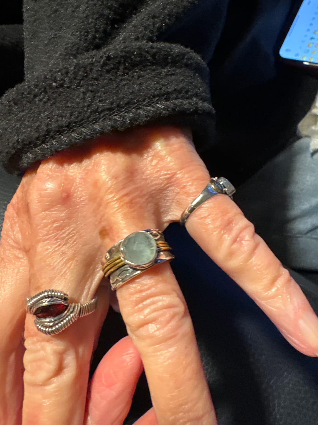 Customer photo review of Aquamarine Spinner Ring Inspired by Nature Sterling Silver