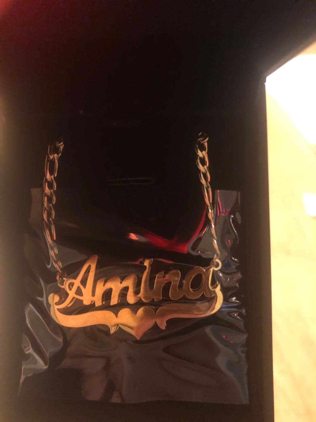 Customer photo review of Classic Heart Bar 3D Plated Name Necklace