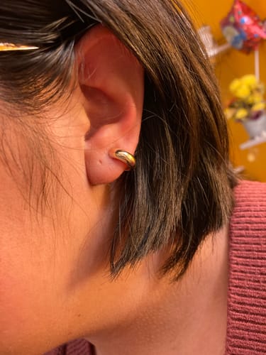 Customer photo review of Simple Huggie Clip On Earrings in Gold