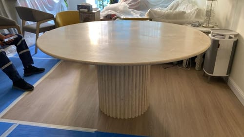 Customer photo review of Claire Beige Travertine Round Dining Table (3 Size)