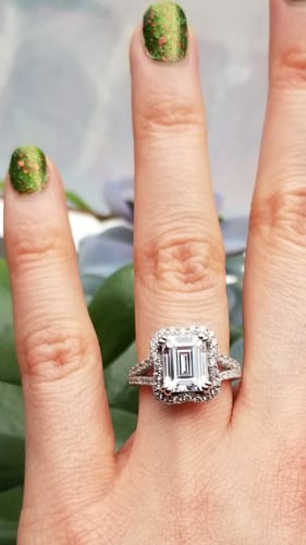 Customer photo review of Halo Woven Emerald Cut CZ Split Shank Ring in Sterling Silver