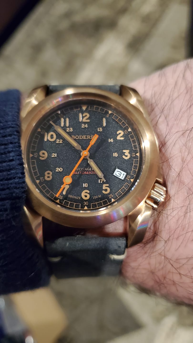 Customer photo review of VOYAGER - 100M Waterproof Bronze Automatic Field Watch | Black